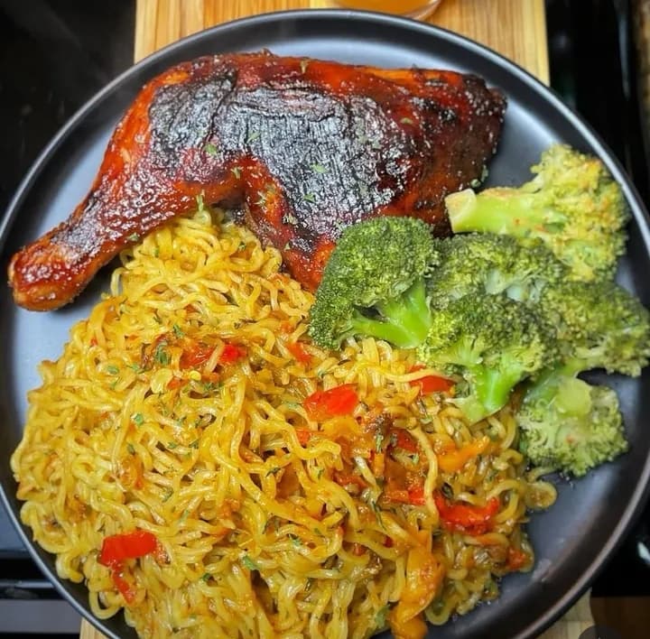 Indomie Chicken Laps and Broccoli
